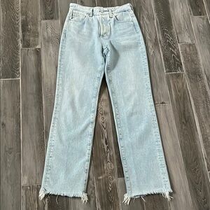 AG Adriano Goldschmied Alexxis Frayed Hem Straight Leg Jeans in Fame
